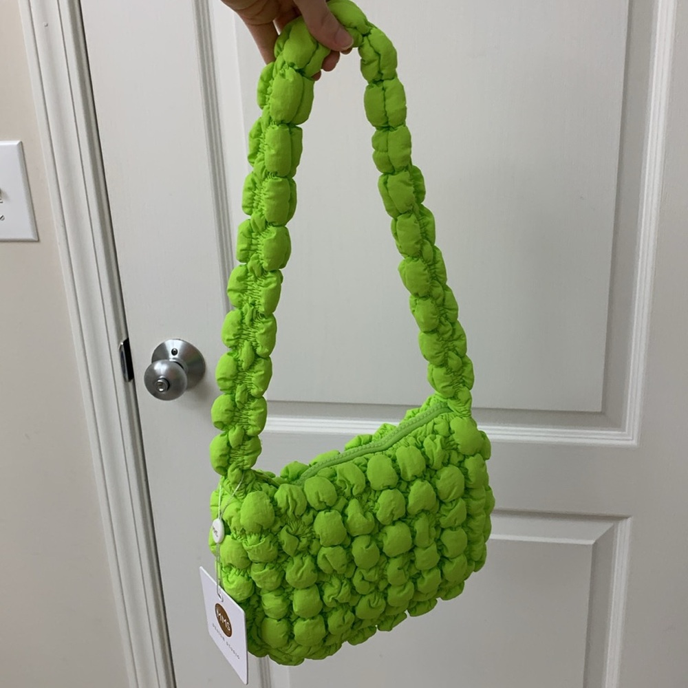 Neon Yellow / Green (Lime Green) Quilted Nylon Puff Bag - Picture 12 of 17
